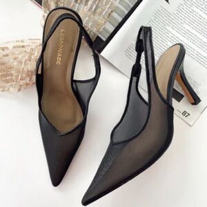Elegant Black Mesh Slingback Heels